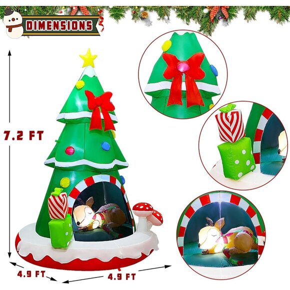 ⚡7.2FT Christmas Inflatables Tree Sleeping Inside A Deer Outdoor Decorations - Picture 2 of 8